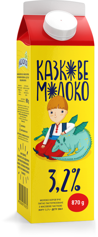 Молоко коров’яче 3,2% МОЛОКІЯ Казкове пастеризоване Пюр Пак, 870г